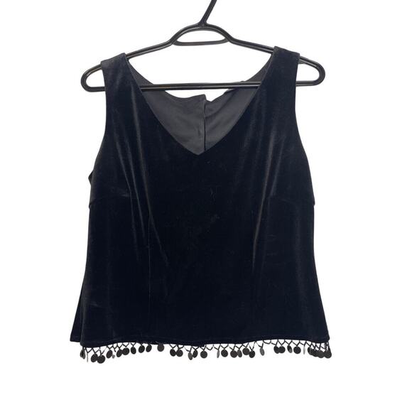 VTG Social Circles Black Velvet Beaded Hem Sleeveless Top Women's Size 10 - Picture 4 of 6